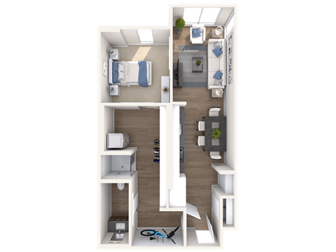 Floor plan for 1 bed, 1 bath, 736 sqft